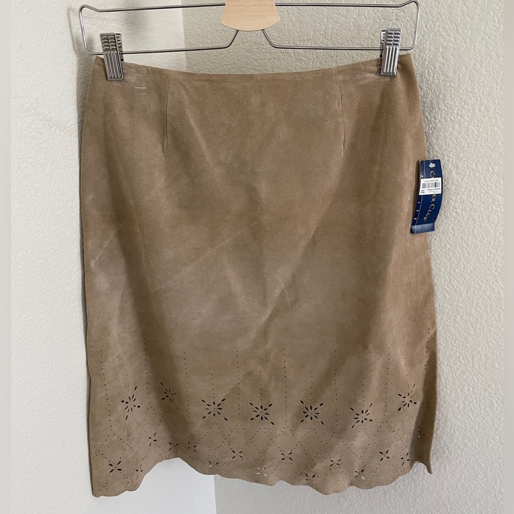 NWT charter club boho beige vintage leather suede midi skirt eyelet design